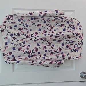 Amour Vert white silk blouse, pink & purple abstract flowers